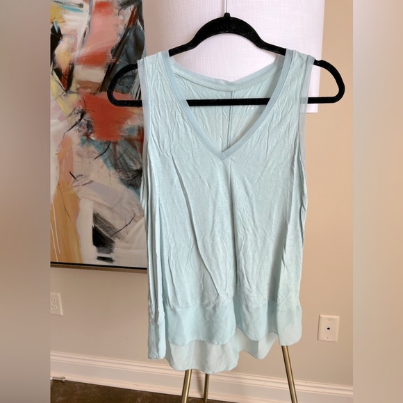 Gently used - dusty blue tank with mesh detailing - Picture 1 of 3